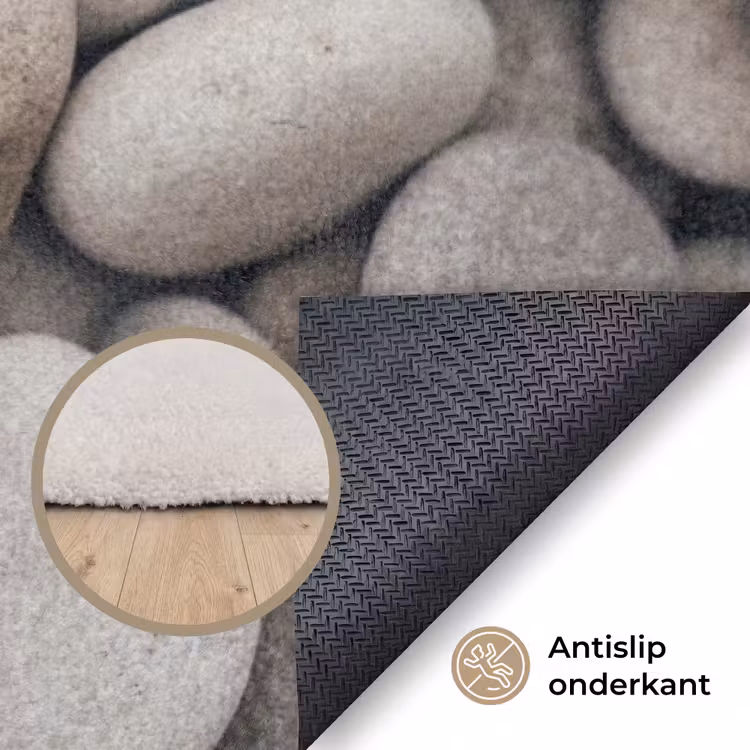 Kiezels - Stenen - Grijs Vloerkleed Rechthoek klein -uniquesellingpoint_antislip_NL_DE