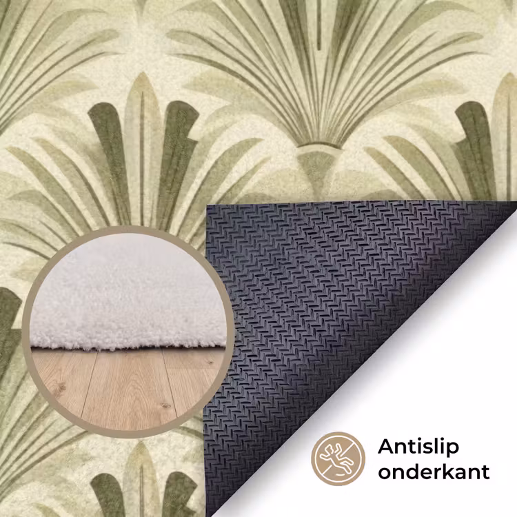 Klassiek - Waaier - Groen Vloerkleed Rechthoek klein 1091 -uniquesellingpoint_antislip_NL