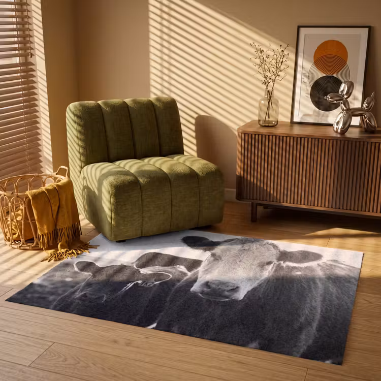 Koeien - Zwart - Wit Vloerkleed Rechthoek klein -atmosphere_sfeer1_global
