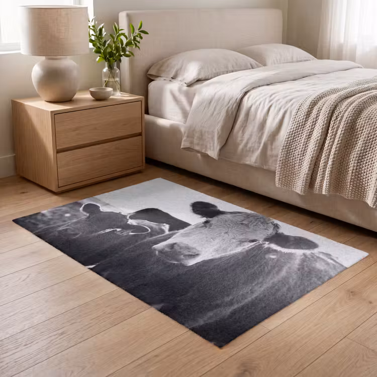 Koeien - Zwart - Wit Vloerkleed Rechthoek klein -atmosphere_sfeer3_global