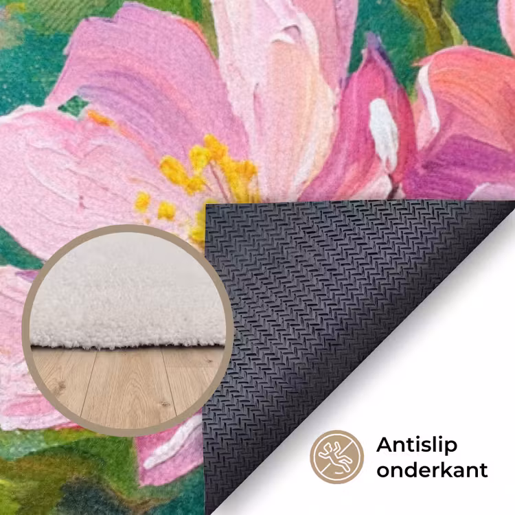 Kolibrie - Bloemen - Natuur - Kleurrijk Vloerkleed Rechthoek klein -uniquesellingpoint_antislip_NL