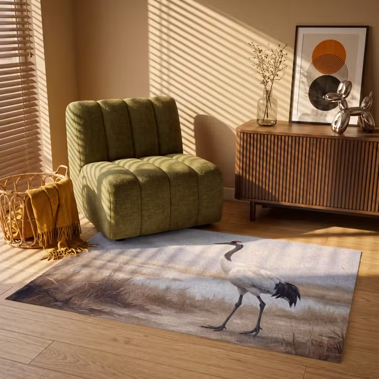 Kraanvogel - Natuur - Realistisch Vloerkleed Rechthoek klein -atmosphere_sfeer1_global