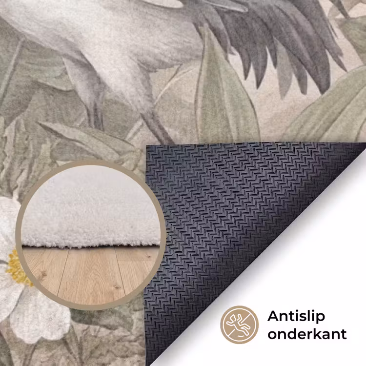 Kraanvogels - Natuur - Roze Vloerkleed Rechthoek klein -uniquesellingpoint_antislip_NL