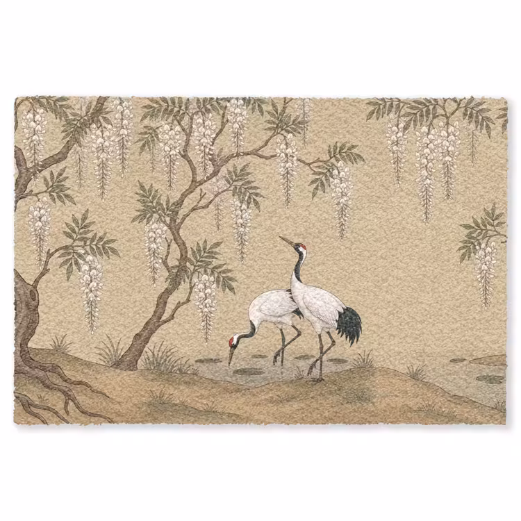 Kraanvogels - Water - Beige Vloerkleed Rechthoek klein -3d