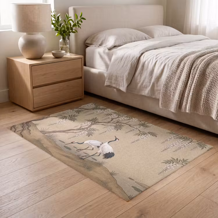 Kraanvogels - Water - Beige Vloerkleed Rechthoek klein -atmosphere_sfeer3_global