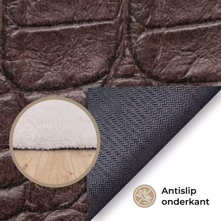 Krokodil - Leer - Bruin Vloerkleed Rechthoek klein -uniquesellingpoint_antislip_NL