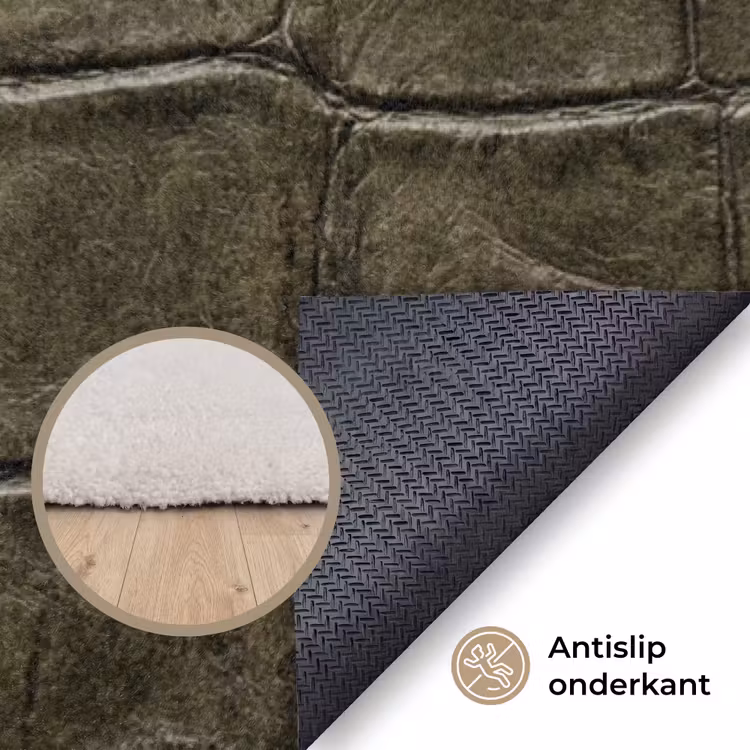Krokodillenleer - Structuur - Groen Vloerkleed Rechthoek klein -uniquesellingpoint_antislip_NL_DE