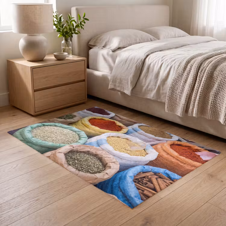 Vloerkleed - Kruiden - Zakken - Markt - Kruiden - Zakken - Markt Vloerkleed Rechthoek klein