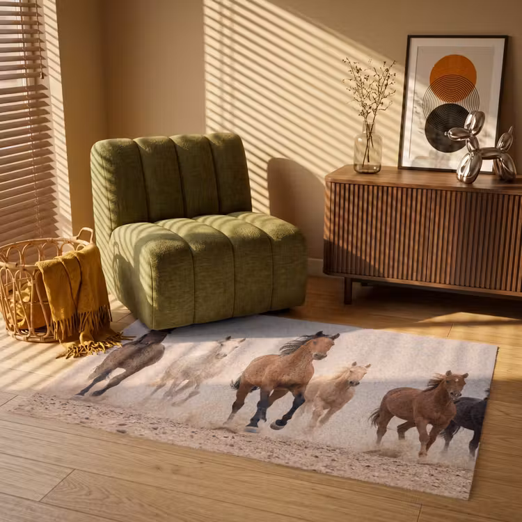 Kudde paarden - Stofwolk - Bruin - Zwart Vloerkleed Rechthoek klein -atmosphere_sfeer1_global