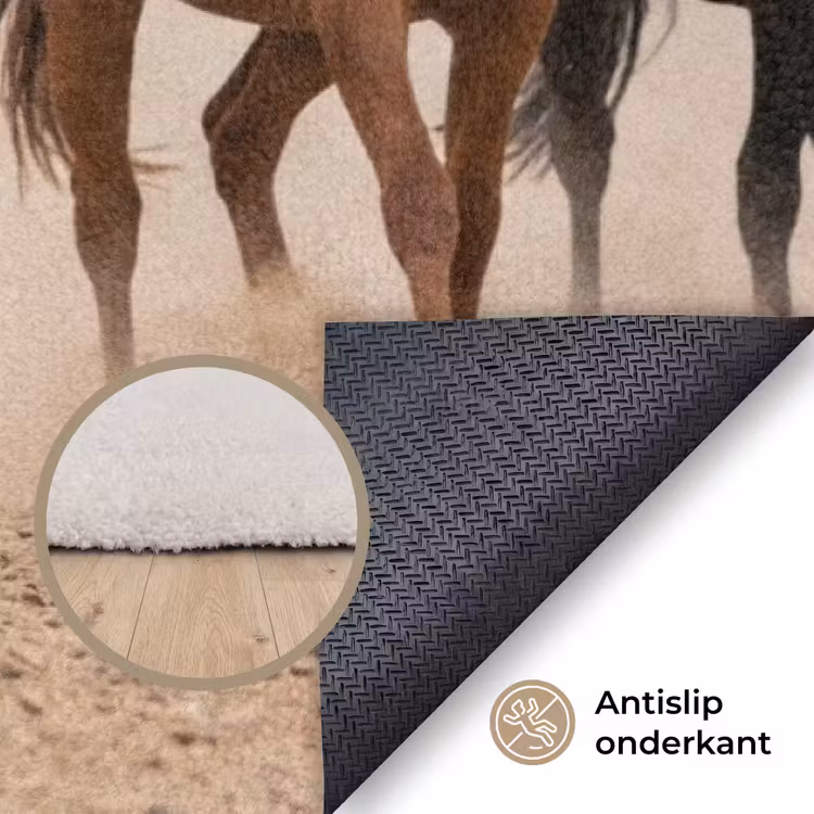Kudde paarden - Stofwolk - Bruin - Zwart Vloerkleed Rechthoek klein -uniquesellingpoint_antislip_NL_DE