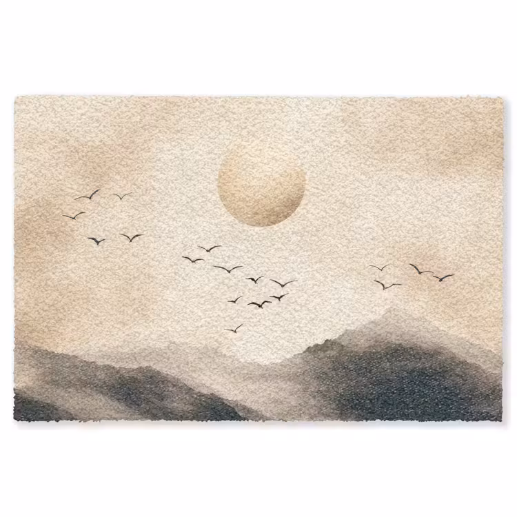 Landschap - Japandi - vogel Vloerkleed Rechthoek klein -3d