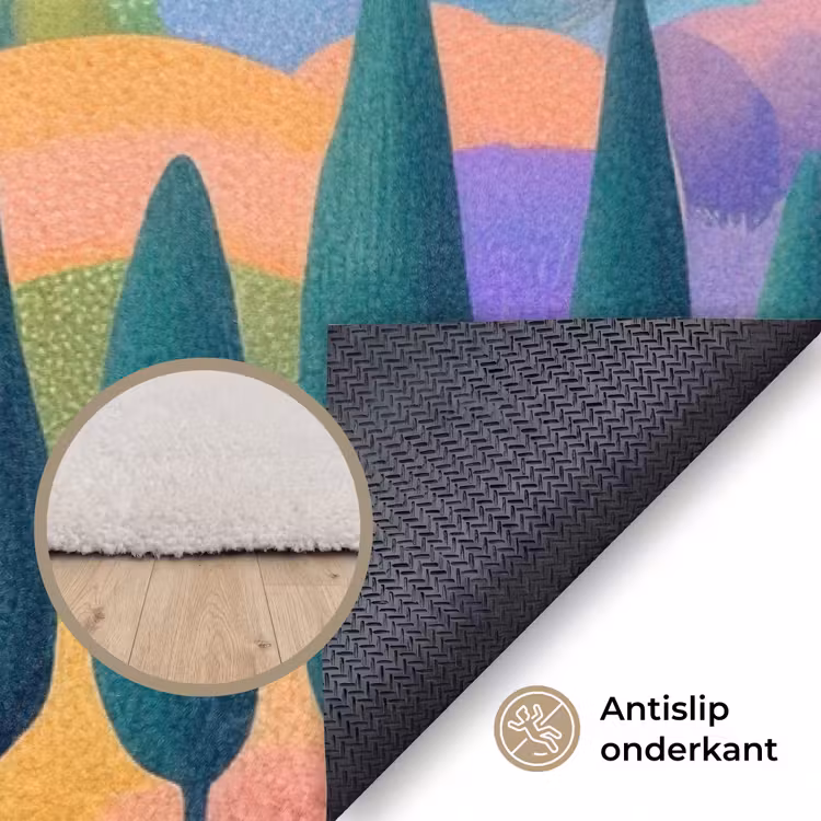 Landschap - Paars - Pastel - Huizen Vloerkleed Rechthoek klein -uniquesellingpoint_antislip_NL