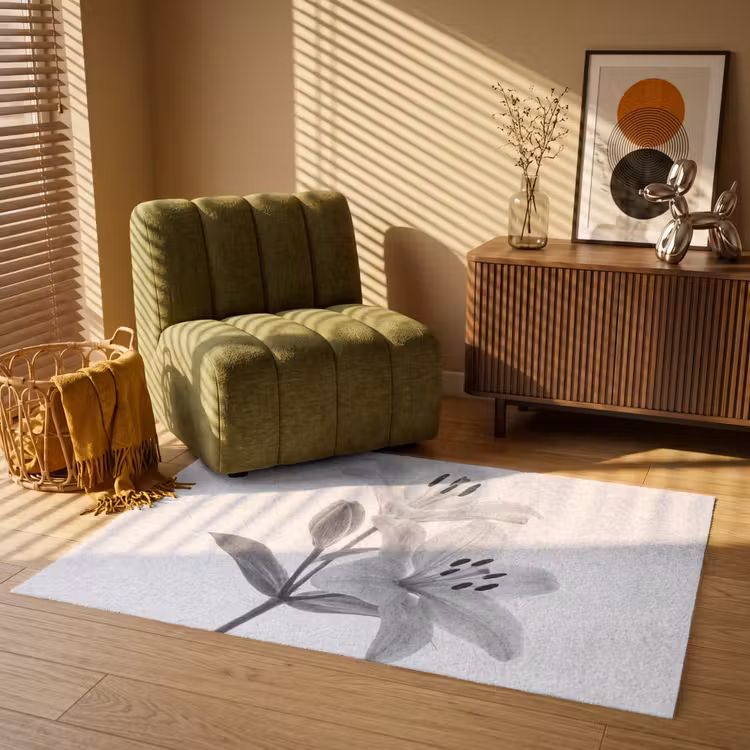 Lelies - Elegant - Zwart - Wit Vloerkleed Rechthoek klein -atmosphere_sfeer1_global