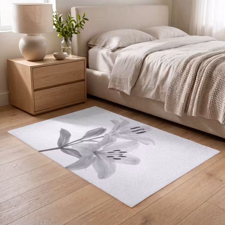 Lelies - Elegant - Zwart - Wit Vloerkleed Rechthoek klein -atmosphere_sfeer3_global