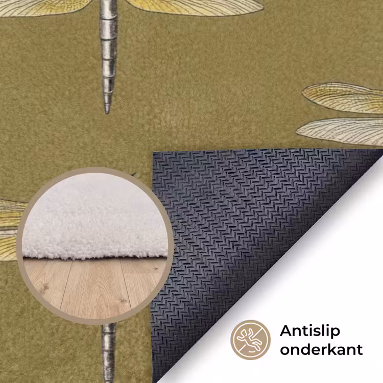 Libellen - Patroon - Groen Vloerkleed Rechthoek klein 1091 -uniquesellingpoint_antislip_NL_DE