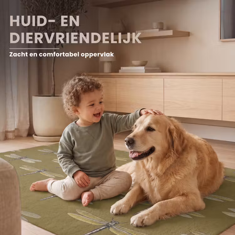 Libellen - Patroon - Groen Vloerkleed Rechthoek klein 1091 -uniquesellingpoint_zacht_NL