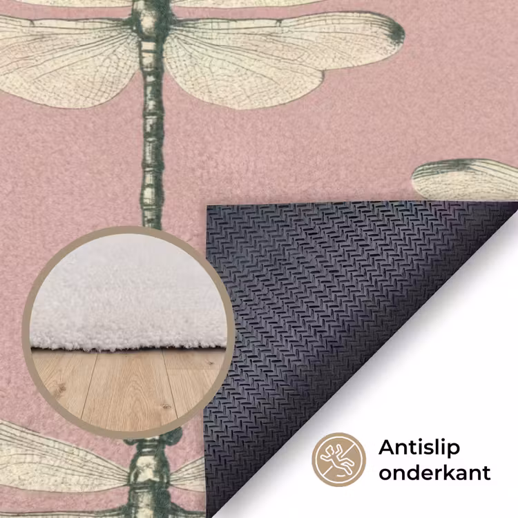 Lillibellen - Patroon - Roze Vloerkleed Rechthoek klein 1091 -uniquesellingpoint_antislip_NL
