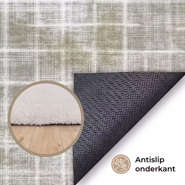 Linnen - Patroon - Groen Vloerkleed Rechthoek klein 1091 -uniquesellingpoint_antislip_NL