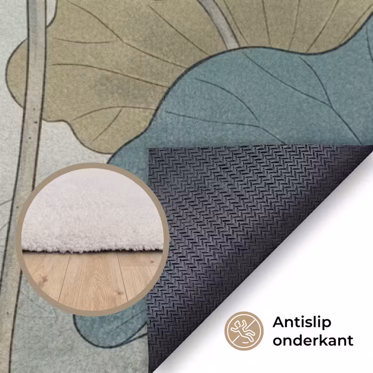 Lotus - Bloemen - Groen Vloerkleed Rechthoek klein -uniquesellingpoint_antislip_NL