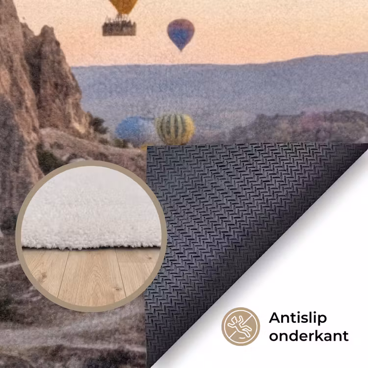 Luchtballonnen - Rotsen - Zonsopgang Vloerkleed Rechthoek klein -uniquesellingpoint_antislip_NL
