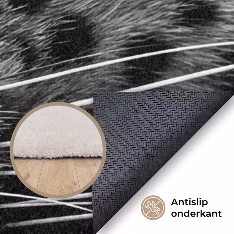 Luipaard - Zwart - Wit - Oog Vloerkleed Rechthoek klein -uniquesellingpoint_antislip_NL_DE