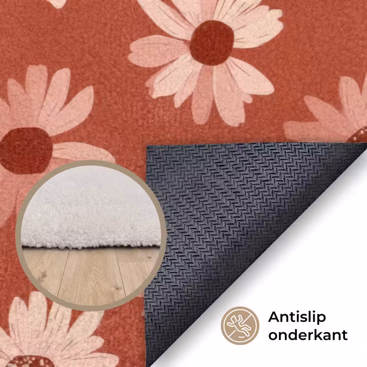 Madelief - Retro - Terracotta Vloerkleed Rechthoek klein 1091 -uniquesellingpoint_antislip_NL_DE