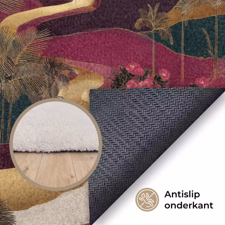 Magisch - Palmbomen - Goud Vloerkleed Rechthoek klein 1091 -uniquesellingpoint_antislip_NL_DE