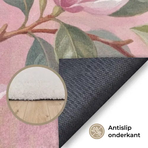 Magnolia's - Patroon - Roze Vloerkleed Rechthoek klein -uniquesellingpoint_antislip_NL