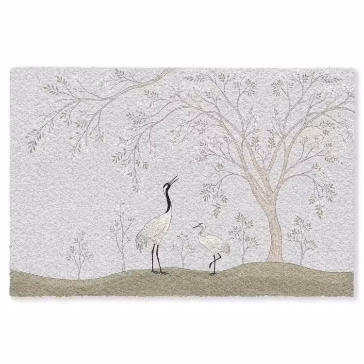 Minimalistisch - Kraanvogels - Blauw Vloerkleed Rechthoek klein -3d
