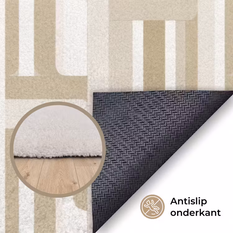 Modern - Geometrisch - Beige Vloerkleed Rechthoek klein 1091 -uniquesellingpoint_antislip_NL