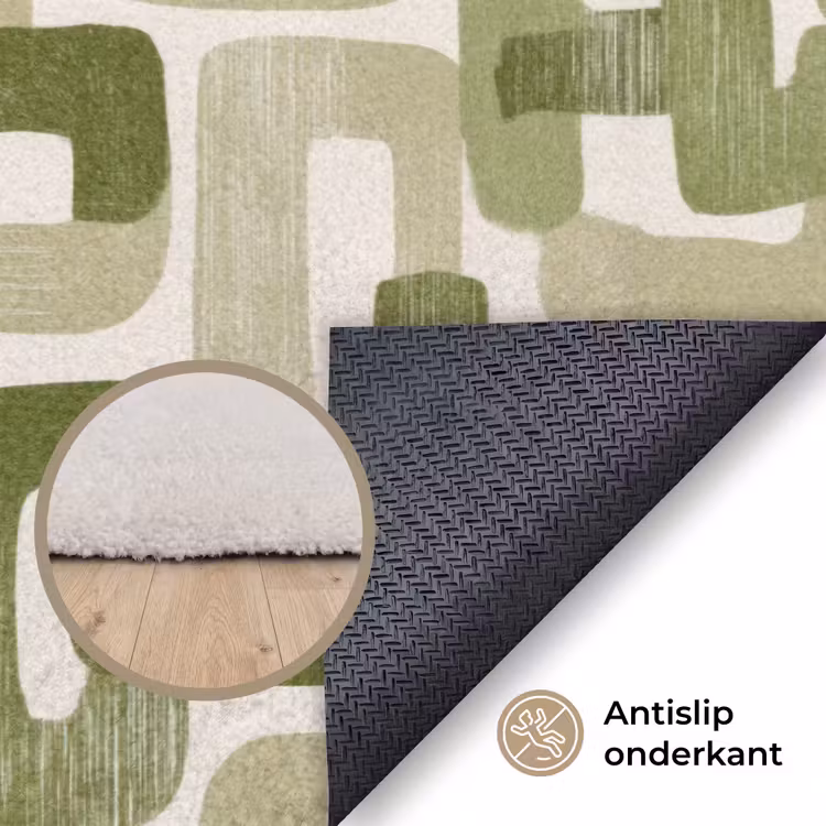 Modern - Grafisch - Groen Vloerkleed Rechthoek klein 1091 -uniquesellingpoint_antislip_NL