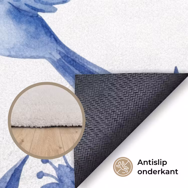 Modern - Vogels - Delfts - Blauw Vloerkleed Rechthoek klein -uniquesellingpoint_antislip_NL