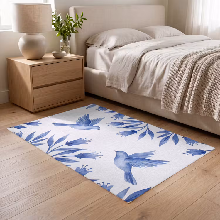 Modern - Vogels - Delfts - Blauw Vloerkleed Rechthoek klein -atmosphere_sfeer3_global