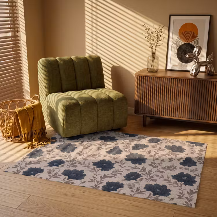Motief - Bloemen - Zwart - Beige Vloerkleed Rechthoek klein 1091 -atmosphere_sfeer1_global