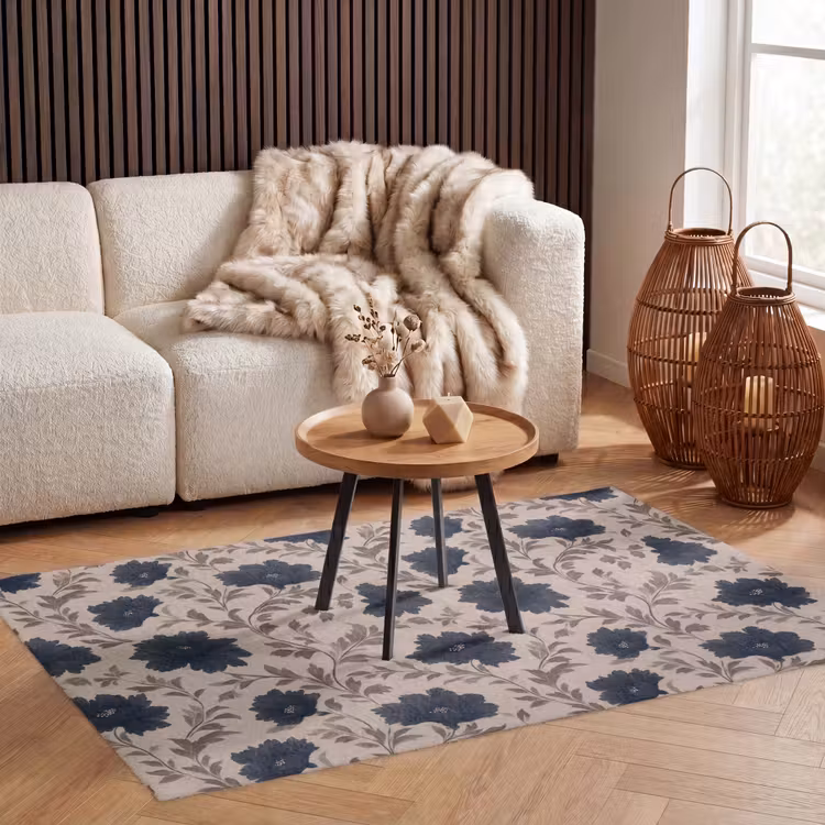 Motief - Bloemen - Zwart - Beige Vloerkleed Rechthoek klein 1091 -atmosphere_sfeer2_global