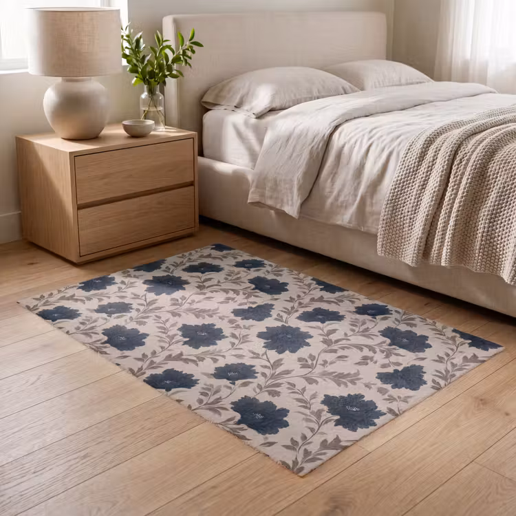 Motief - Bloemen - Zwart - Beige Vloerkleed Rechthoek klein 1091 -atmosphere_sfeer3_global