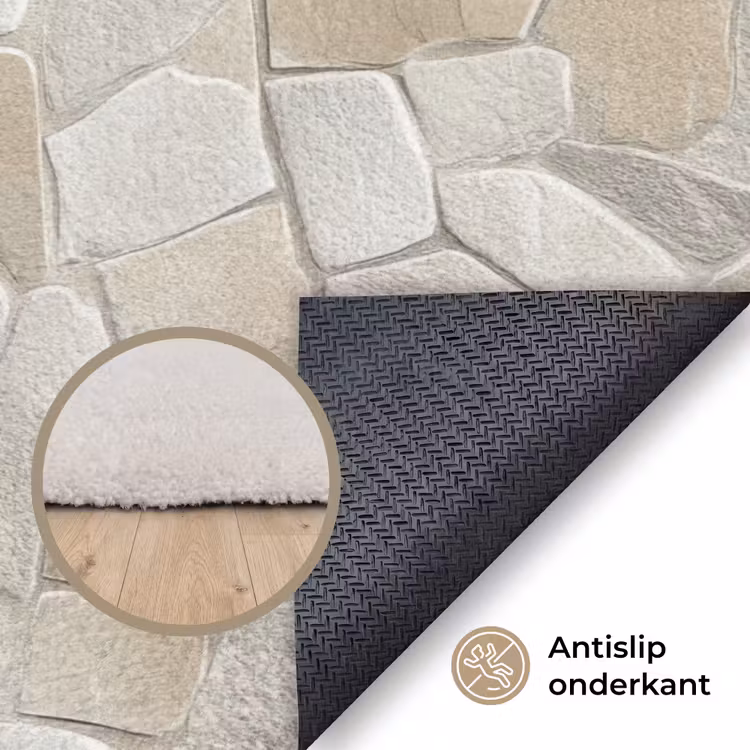 Mozaïek - Stenen - Beige Vloerkleed Rechthoek klein 1091 -uniquesellingpoint_antislip_NL