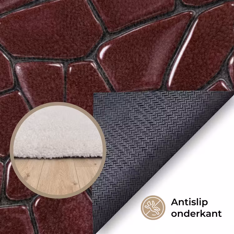 Mozaïek - Tegel - Bordeauxrood Vloerkleed Rechthoek klein 1091 -uniquesellingpoint_antislip_NL