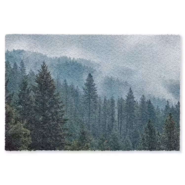 Naaldwoud - Bergen - Nebel Vloerkleed Rechthoek klein -3d