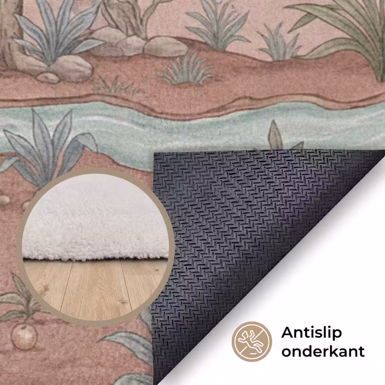 Nostalgisch - Reigers - Roze Vloerkleed Rechthoek klein -uniquesellingpoint_antislip_NL