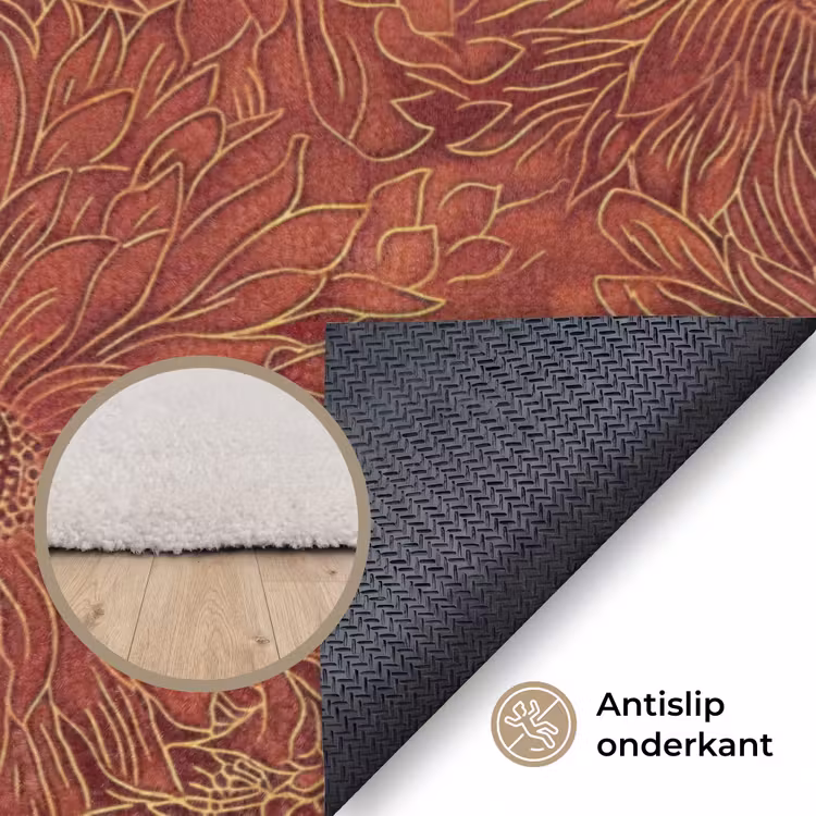 Oosters - Bloemen - Terracotta Vloerkleed Rechthoek klein 1091 -uniquesellingpoint_antislip_NL