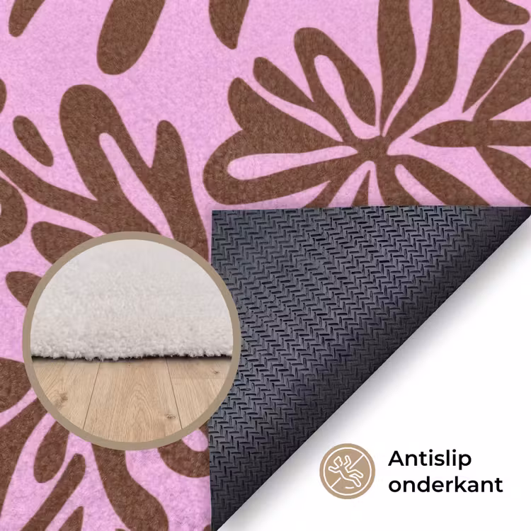 Organisch - Patroon - Roze Vloerkleed Rechthoek klein 1091 -uniquesellingpoint_antislip_NL_DE