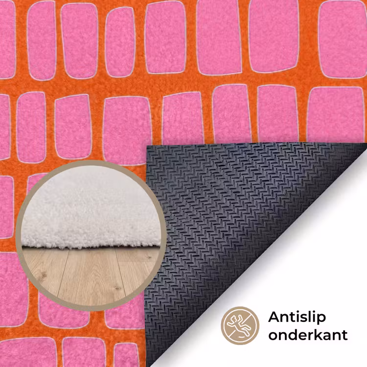 Organisch - Raster - Roze Vloerkleed Rechthoek klein 1091 -uniquesellingpoint_antislip_NL_DE