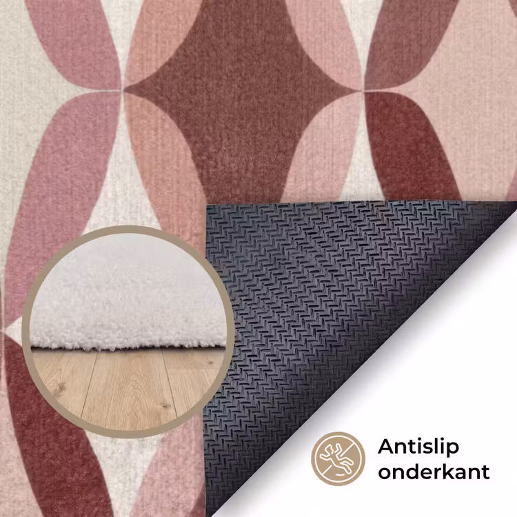 Ovaal - Textuur - Roze Vloerkleed Rechthoek klein 1091 -uniquesellingpoint_antislip_NL_DE