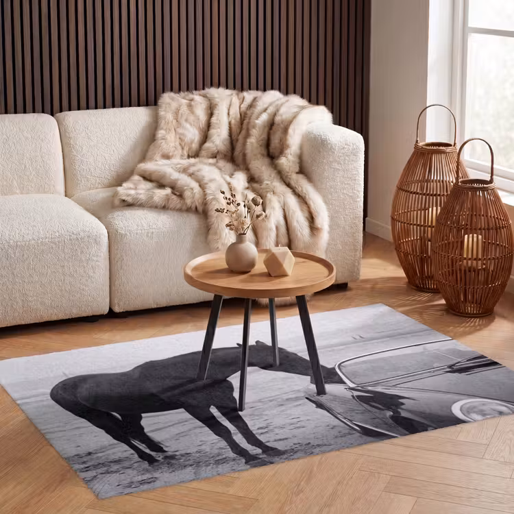 Paard - Auto - Zwart - Wit Vloerkleed Rechthoek klein -atmosphere_sfeer2_global