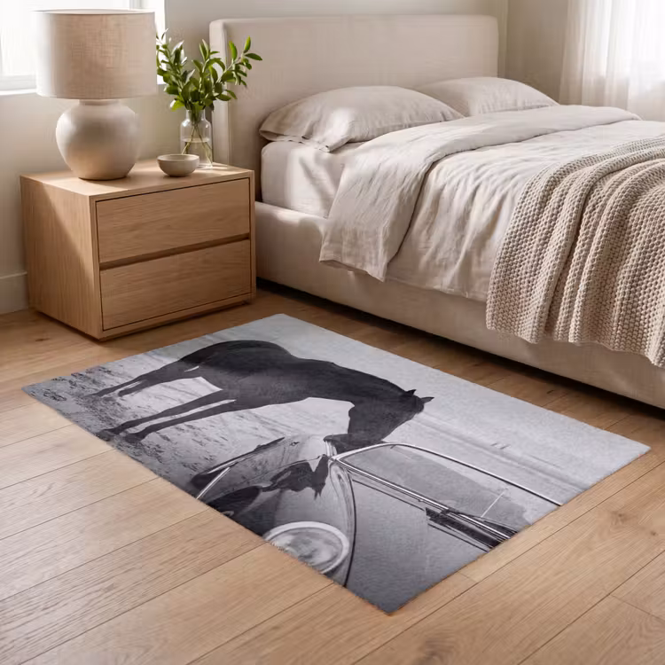 Paard - Auto - Zwart - Wit Vloerkleed Rechthoek klein -atmosphere_sfeer3_global