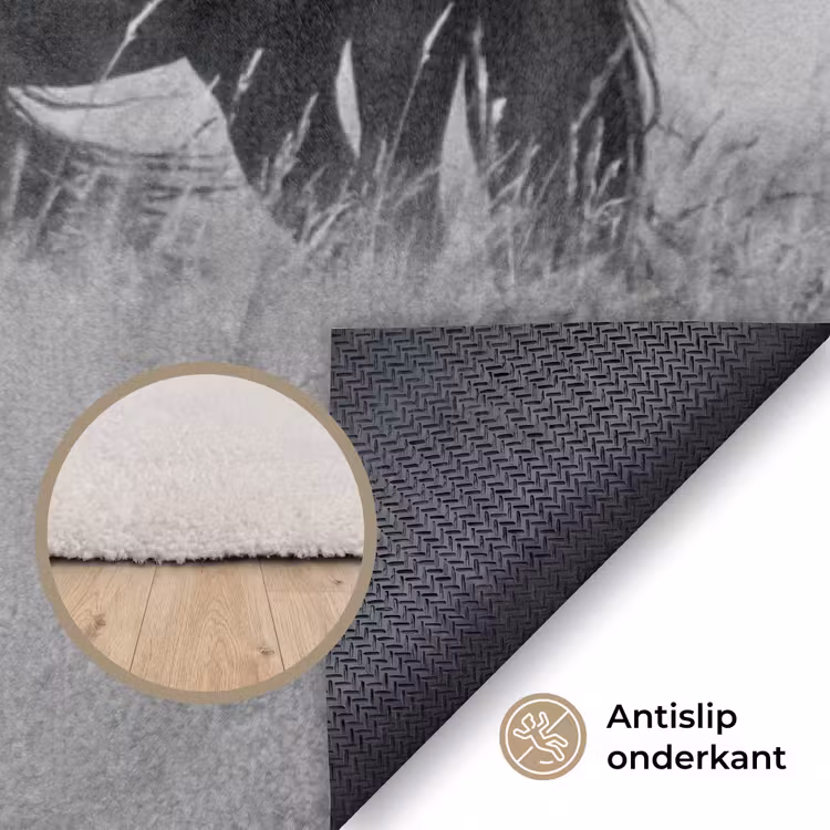 Paarden - Gras - Zwart - Wit Vloerkleed Rechthoek klein -uniquesellingpoint_antislip_NL_DE