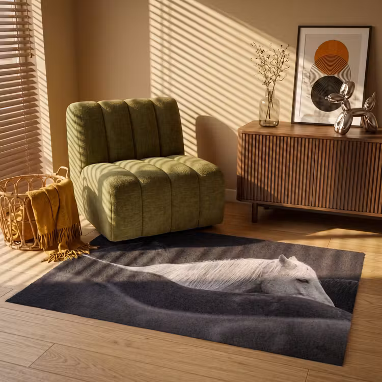 Paarden - Zwart - Wit - Kudde Vloerkleed Rechthoek klein -atmosphere_sfeer1_global