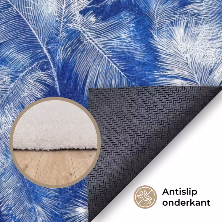 Palmblad - Patroon - Blauw Vloerkleed Rechthoek klein 1091 -uniquesellingpoint_antislip_NL