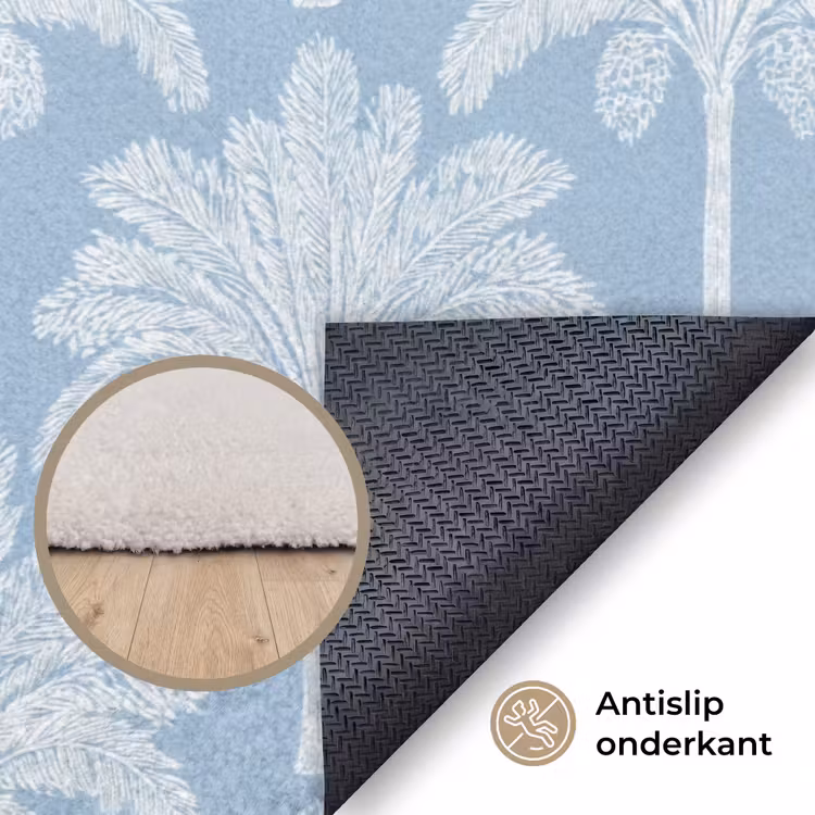 Palmboom - Modern - Blauw Vloerkleed Rechthoek klein 1091 -uniquesellingpoint_antislip_NL_DE